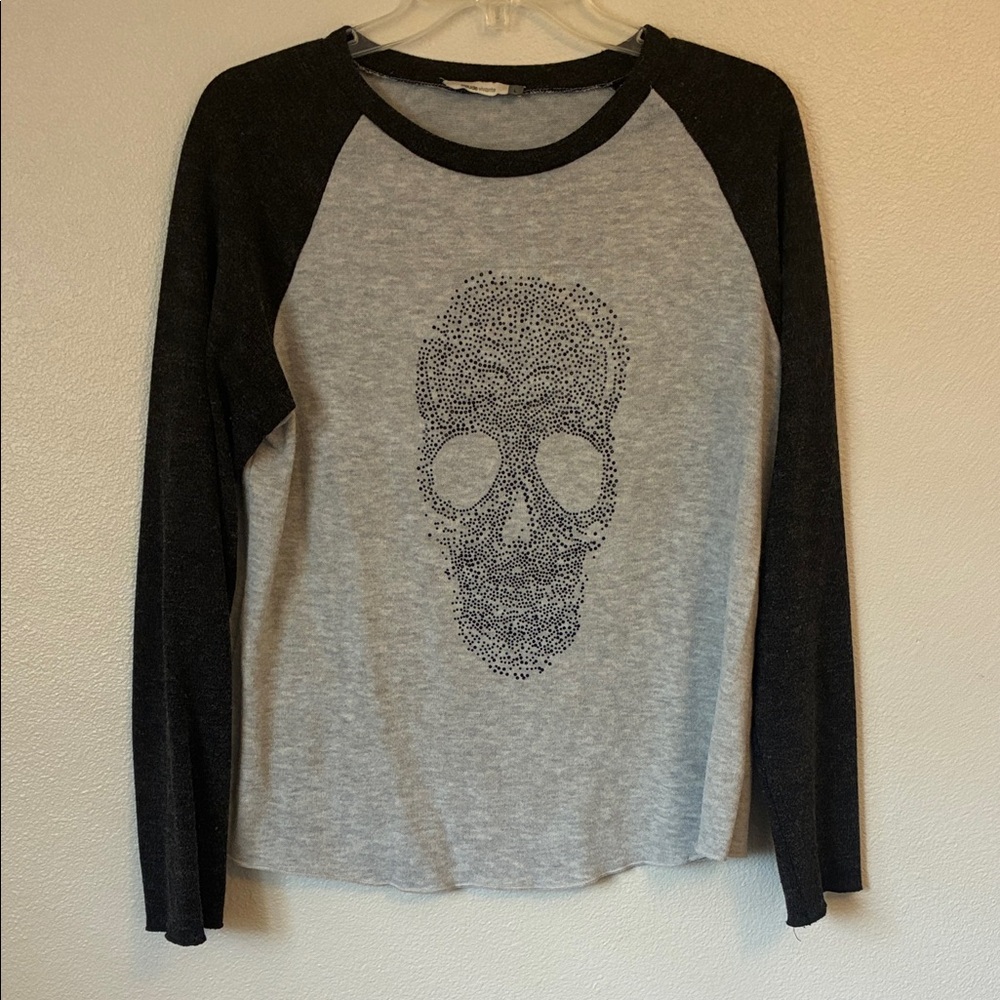 Skull Print Raglan Long Sleeve Top